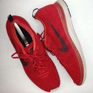 Nike mens 15 Flyknit Lunar 1 554887-601 Red Black Running Shoes Lace Up